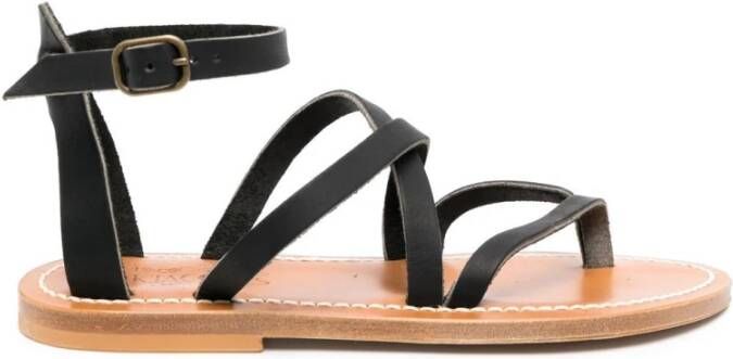 K.jacques Platte Leren Sandalen met Bandjes Black Dames