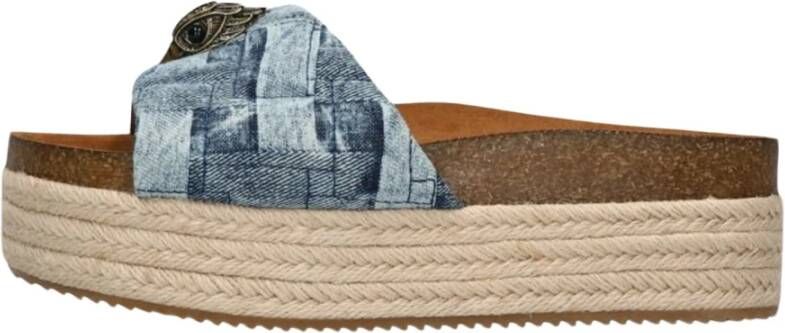 Kurt Geiger Denim Flatform Slippers met Jute Zool Blue Dames