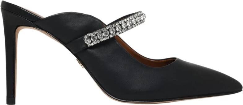 Kurt Geiger Zwarte Leren Juweeldetail Puntige Muiltjes Black Dames