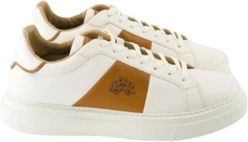 LA MARTINA Witte leren sneaker met cognac accenten White Heren