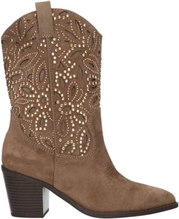 La strada Stijlvolle Westernlaarzen met Strass Details Brown Dames