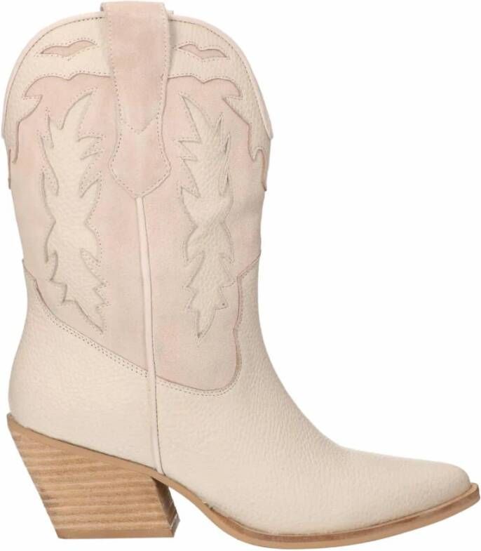 La strada Westerse off-white leren laarzen White Dames