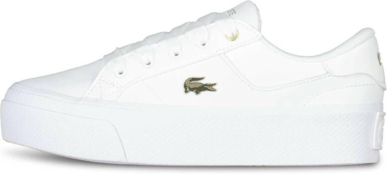 Lacoste Logo Sneakers Mat Leer Zijlabel In reliëf Brede Zool White Dames