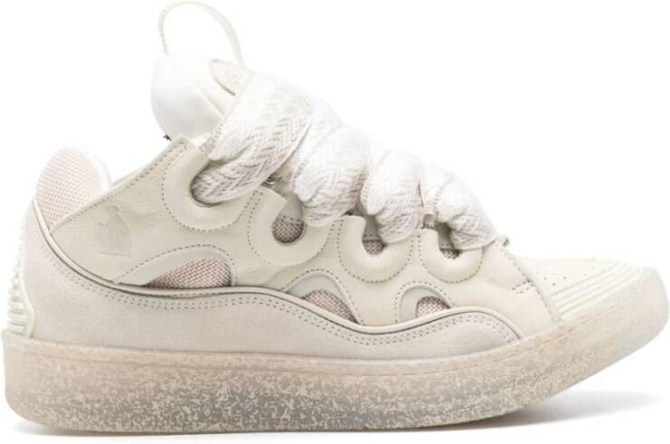 Lanvin Beige Curb Leren Sneakers met Oversized Tongue Beige Dames