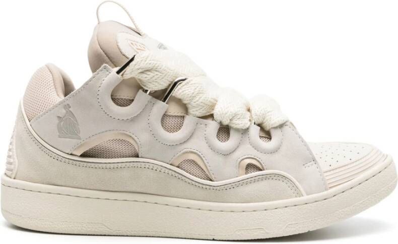 Lanvin Beige Leren Sneakers met Zilveren Details Beige Heren