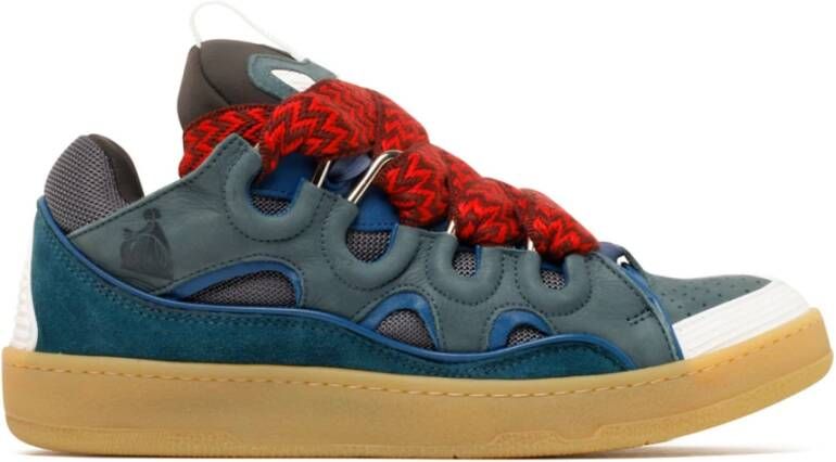 Lanvin Blauw en rood leren Curb Sneakers Blue Heren