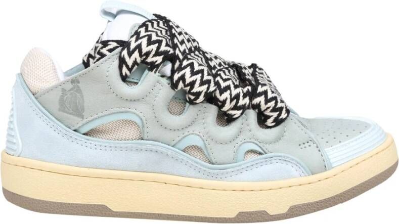 Lanvin Blauwe Leren Sneakers met Gekleurde Veters Blue Dames