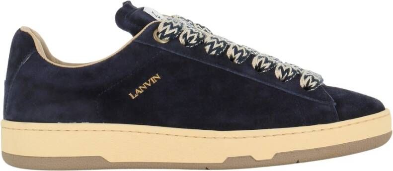 Lanvin Blauwe Suède Ronde Neus Sneakers Blue Heren