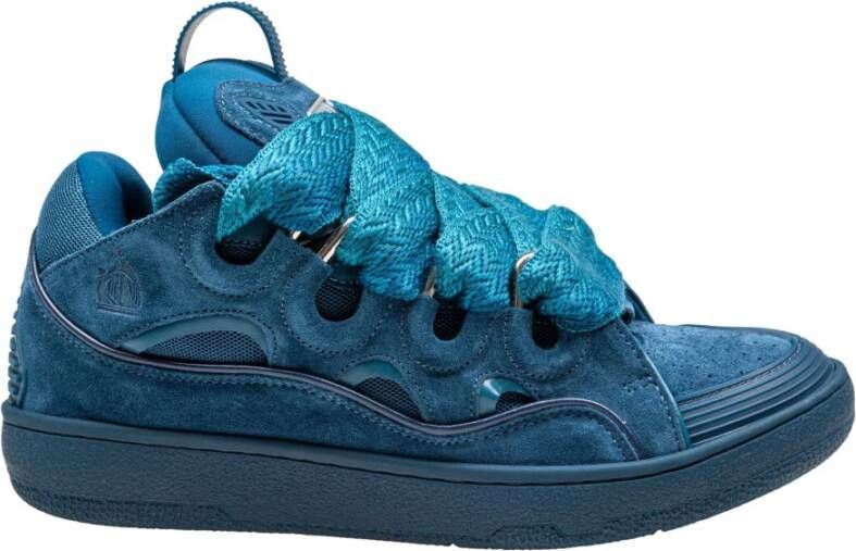 Lanvin Petrol Blauwe Suède Sneakers Amandel Teen Blue Heren