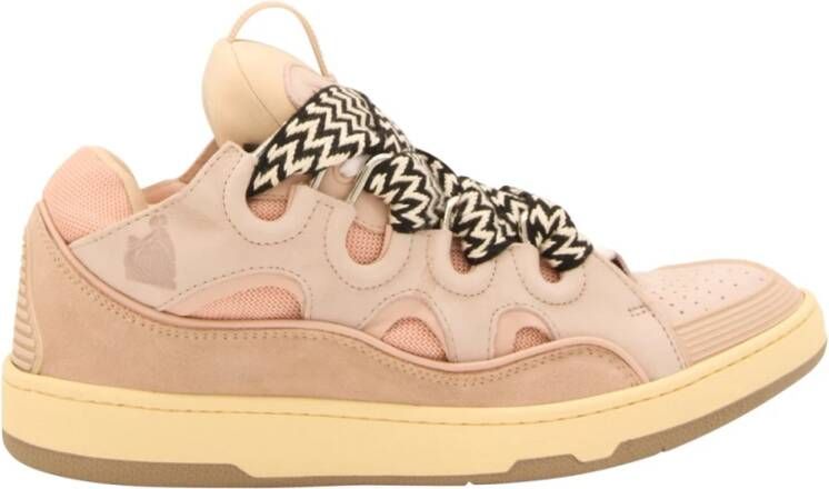 Lanvin Curb Sneakers Technische mix ronde neus vetersluiting Pink Heren