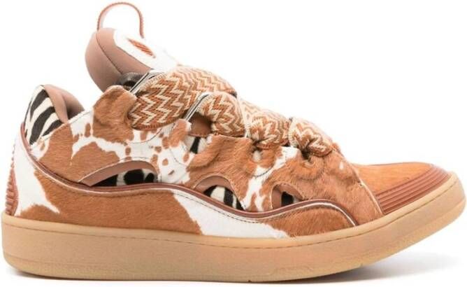 Lanvin Sneaker met geborsteld effect en dierenprint Brown Heren