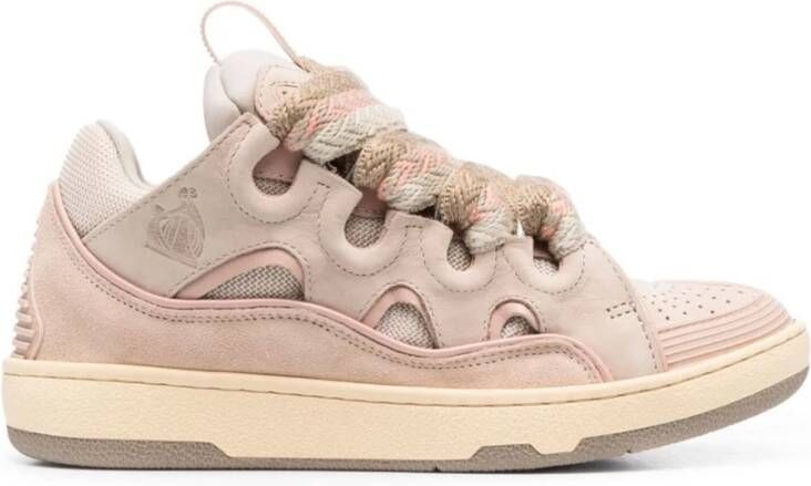 Lanvin Pink Green Curb Lace-Up Sneakers Beige Dames
