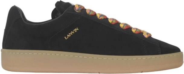 Lanvin Zwarte Suède Lage Sneakers met Multikleur Veters Black Heren