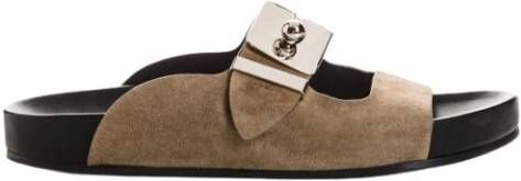 Lanvin Stijlvolle Leren Sliders Brown Dames