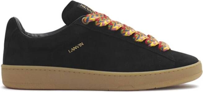 Lanvin Zwarte Suède Lage Sneakers met Multikleur Veters Black Heren