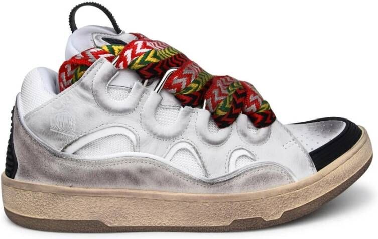 Lanvin Witte Leren Sneaker met Suede en Mesh Inzetstukken White Heren