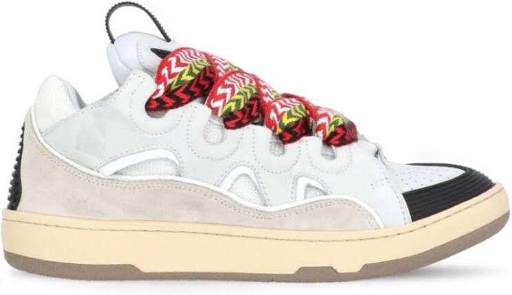 Lanvin Witte Leren Sneakers met Herringbone Patroon White Heren