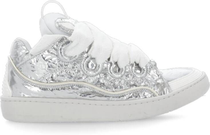 Lanvin Zilveren Leren Sneakers Ronde Neus Gray Heren