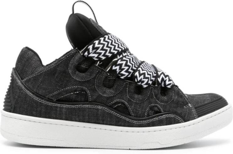 Lanvin Zwarte Denim Sneakers Oversize Logo Patch Black Heren