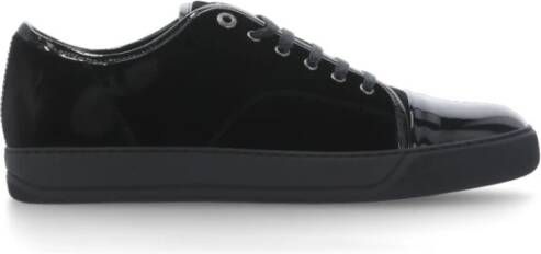 Lanvin Zwarte Katoenen Sneakers Gepolijst Ronde Neus Black Heren