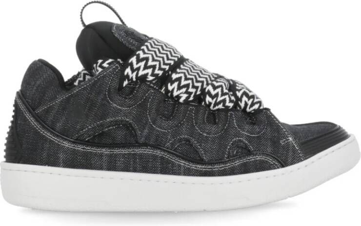 Lanvin Zwarte Katoenen Sneakers met Herringbone Detail Black Dames