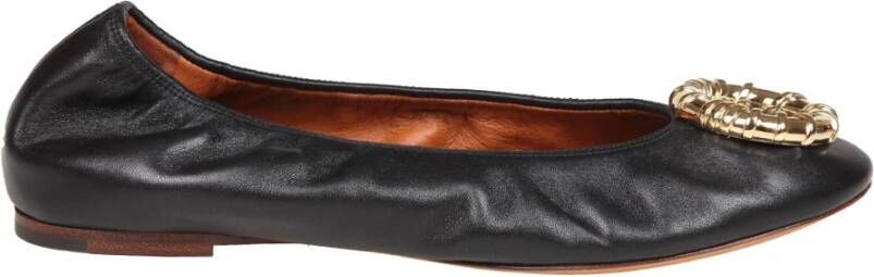 Lanvin Zwarte Leren Ballet Flats met Gouden Gesp Black Dames