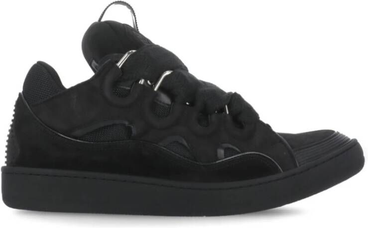 Lanvin Zwarte Leren Sneakers met Ademende Details Black Heren