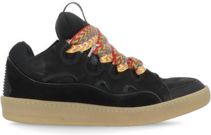 Lanvin Zwarte Leren Sneakers met Herringbone Patroon Black Dames