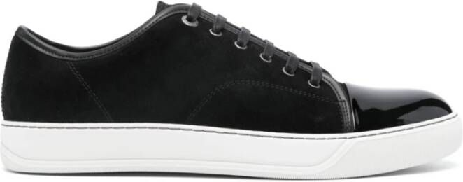 Lanvin Zwarte leren sneakers met metalen oogjes Black Heren