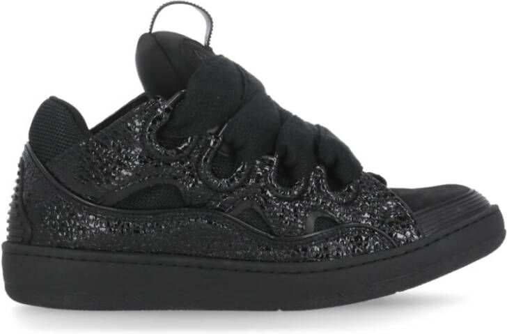 Lanvin Zwarte Leren Sneakers Ronde Neus Black Dames