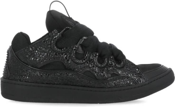 Lanvin Zwarte Leren Stoffen Sneakers Ronde Neus Black Heren