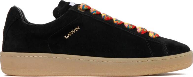 Lanvin Zwarte Suède Lage Sneakers met Multikleur Veters Black Heren