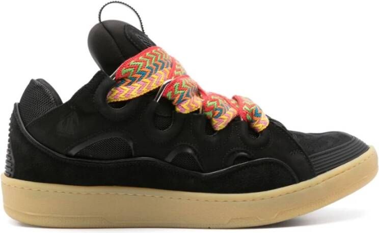 Lanvin Zwarte Sneakers Paneelontwerp Vetersluiting Black Heren