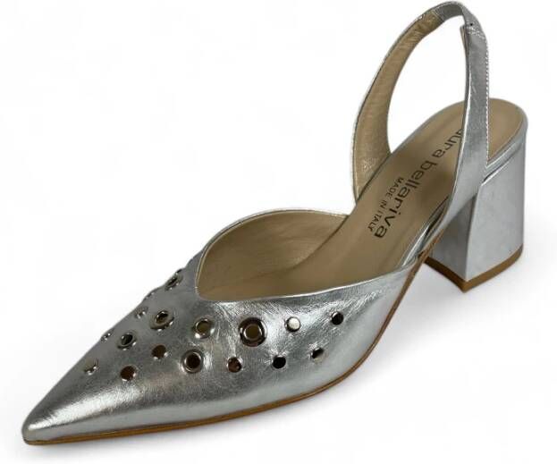 Laura Bellariva Metalen Sling met Oogjes Leer Zilver Gray Dames