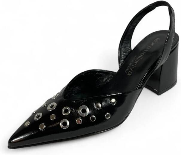 Laura Bellariva Zwarte leren slingback pumps met oogjes Black Dames