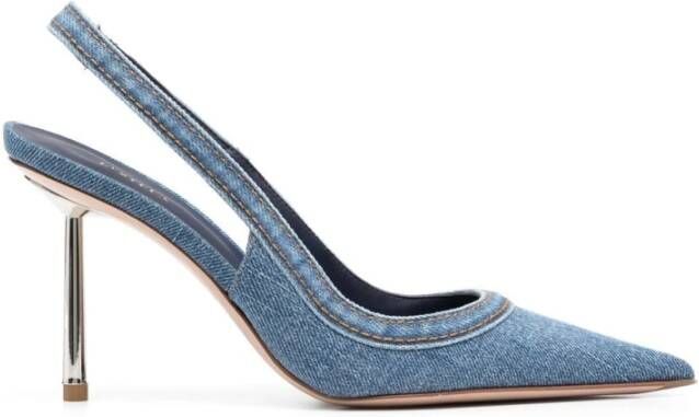 Le Silla Blauwe Denim Slingback Stiletto Hakken Blue Dames