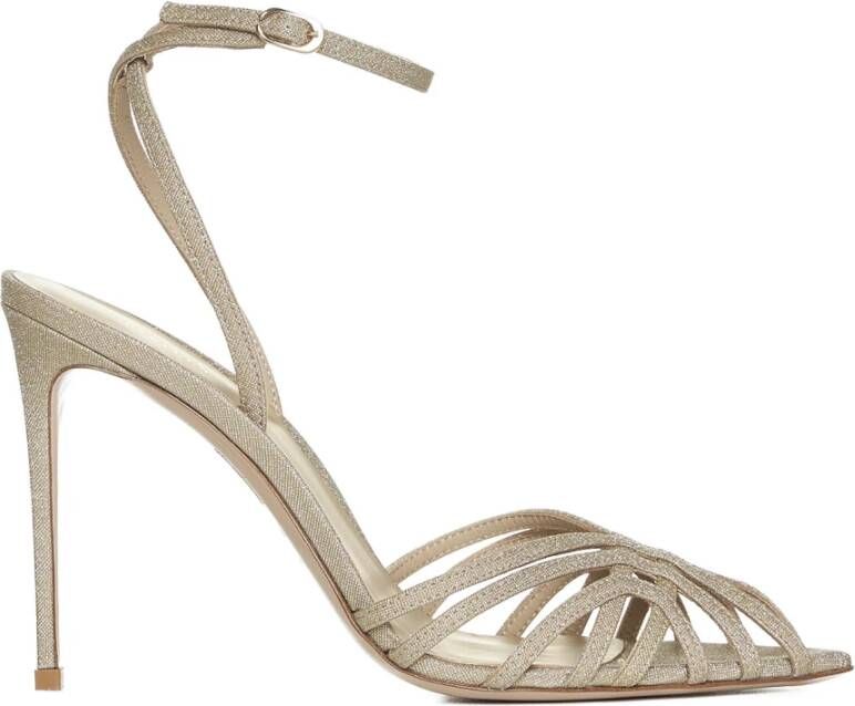 Le Silla Gouden Glitter Caged Sandalen Beige Dames