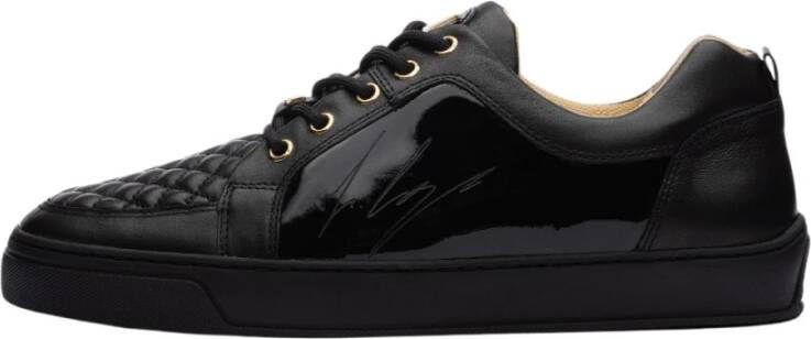 Leandro Lopes Handgemaakte Lage Top Sneakers met Leer Black Heren