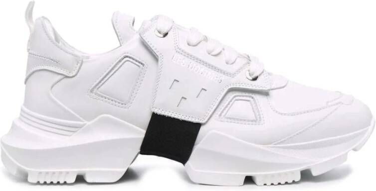 Les Hommes Witte Leren Sneakers met Nylon Detail White Heren