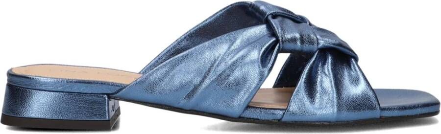 Lina Locchi Blauw Leren Gevlochten Slippers Blue Dames