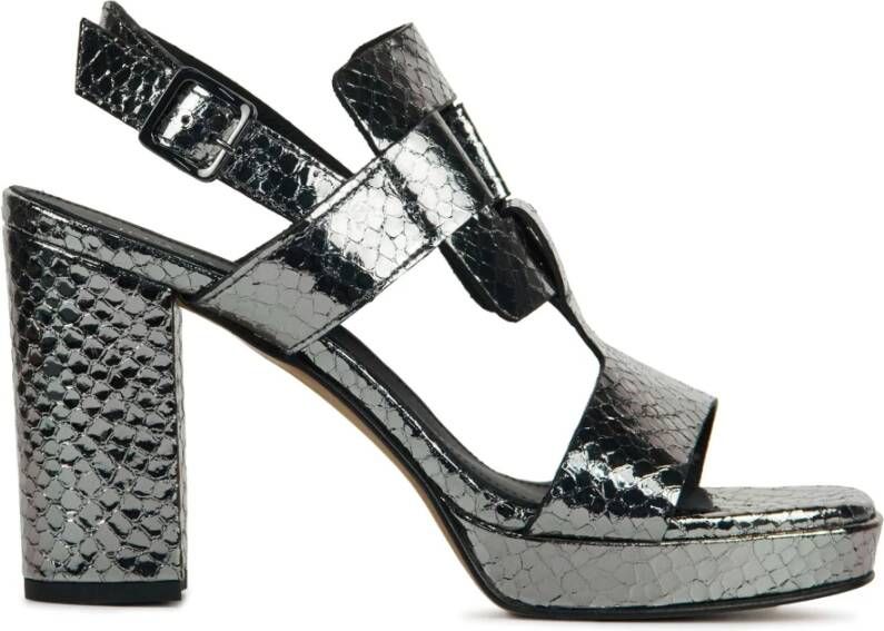 Lina Locchi Sandalen Dames Damesschoenen Leer Slangenprint Plateauhak hoogte 8 cm L1116 Zilver