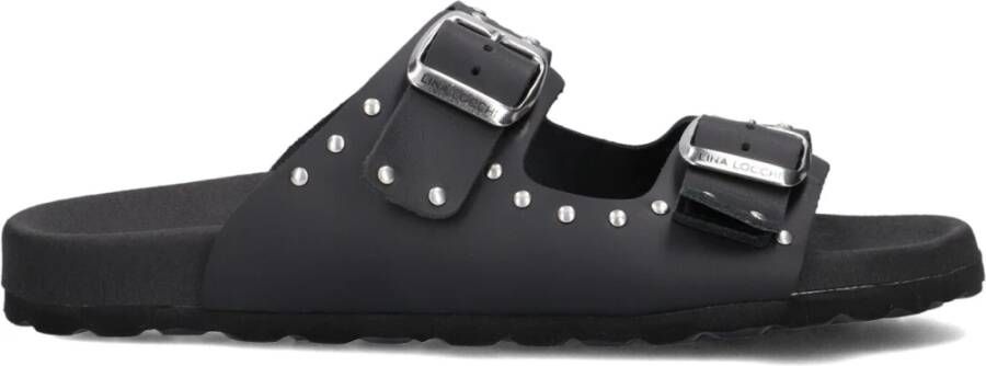 LINA LOCCHI Slippers Dames 2 Gesp Slipper Met Studs Maat: 41 Materiaal: Leer Kleur: Zwart