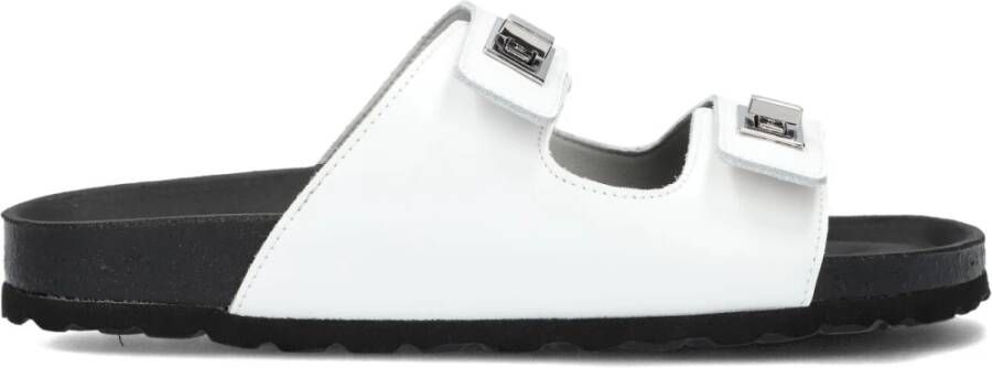 Lina Locchi Witte Leren 2 Band Slippers White Dames
