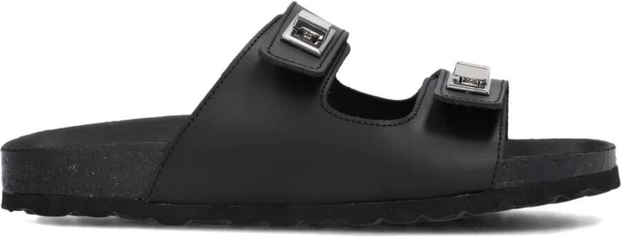 Lina Locchi Zwarte Leren 2 Band Slipper Black Dames