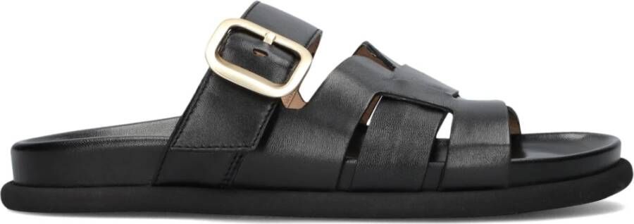 Lina Locchi Zwarte Leren Slippers Stijlvol Comfortabel Black Dames