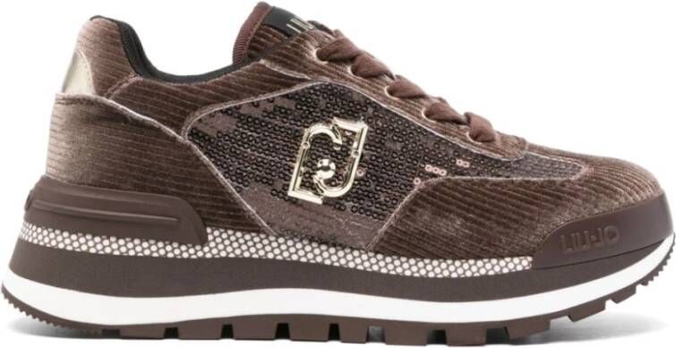 Liu Jo Fluwelen Corduroy Sneakers met Pailletten Brown Dames