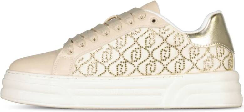 Liu Jo Leren Sneakers met Strass Details Beige Heren