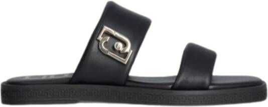 Liu Jo Monogram Platte Sandalen met Opvallende Banden Black Dames