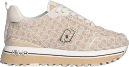 Liu Jo Monogram suède sneakers met metalen logo Beige Dames