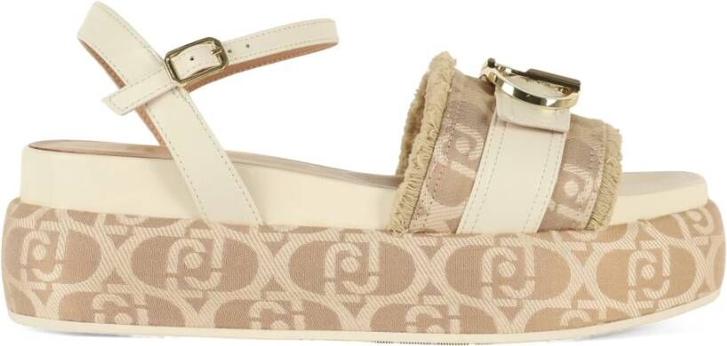 Liu Jo Platform Sandalen Sommer 04 met All Over Logo Beige Dames